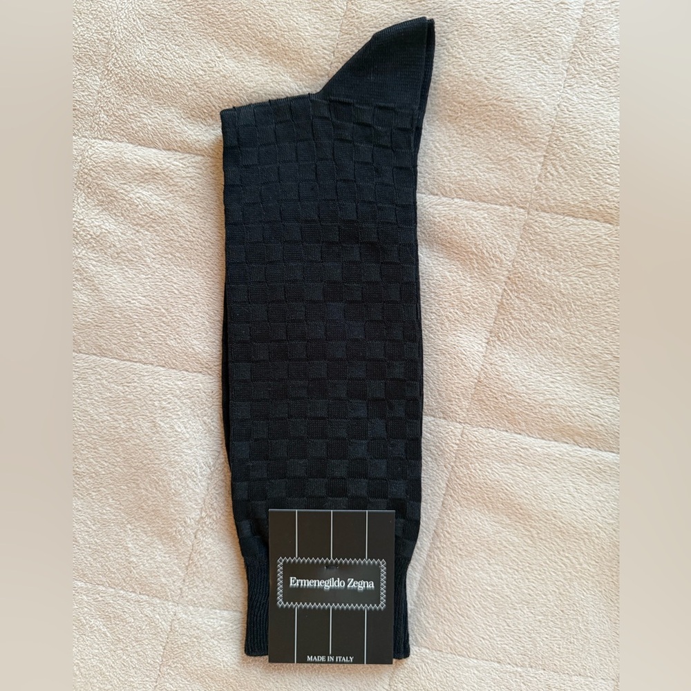 4 Ermenegildo Zegna Checkered Black Dress Socks